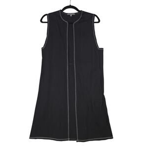 Matty M Duster Cardigan Womens Small Black Sleeveless Exposed Stitch Pockets USA